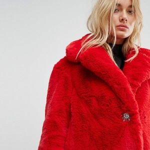Red Faux Fur Coat Mango
